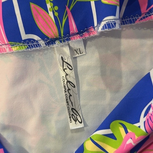 Lulu B Pink Blue Floral Print Short Sleeve V Neck Top Women XL Casual Athletic - Picture 5 of 8